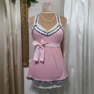 ♡ Y2K ♡ Abercrombie Baby Pink White Striped Empire Waist Babydoll Halter Top